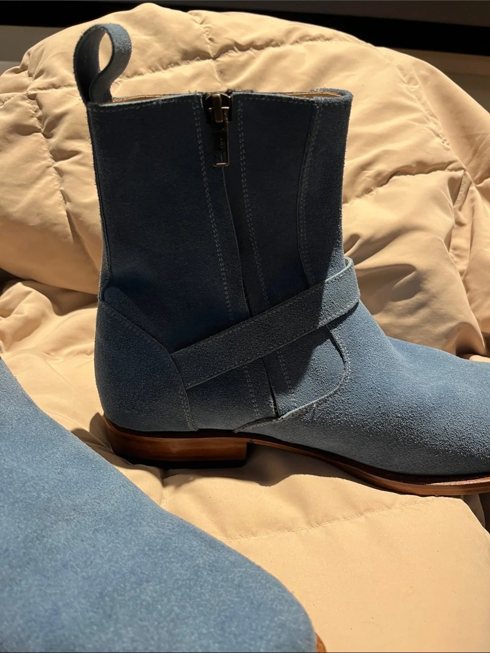 Men's Light Blue Suede Chelsea Harness Boots size 11, New without Box
